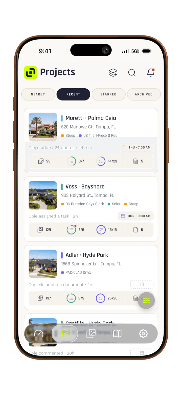Every job in Project Lens with its tasks and checklists